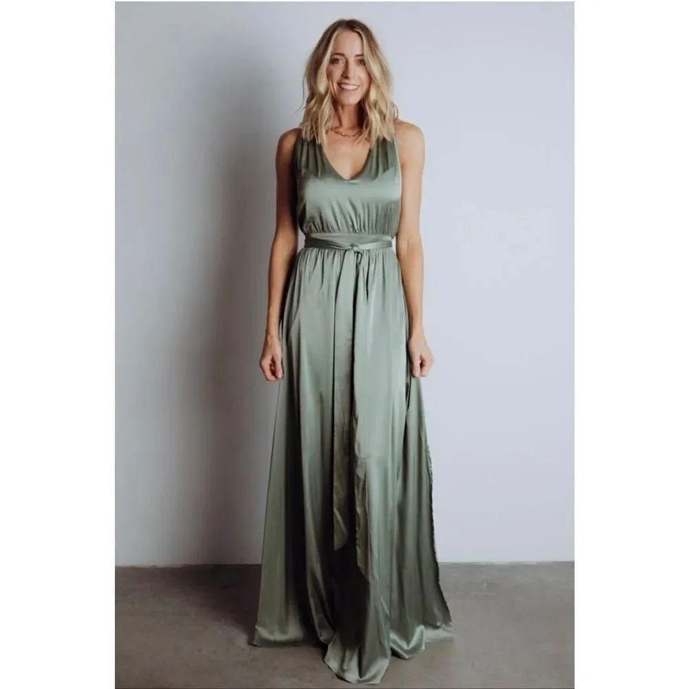 Baltic Born Roma Satin Maxi Dress in Eucalpytus Green Medium